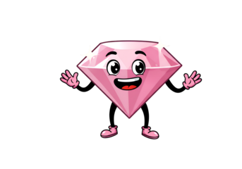 Charming Pink Diamond Cartoon: Pixel Art Gem on white background