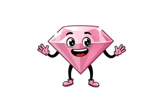 Charming Pink Diamond Cartoon: Pixel Art Gem on white background