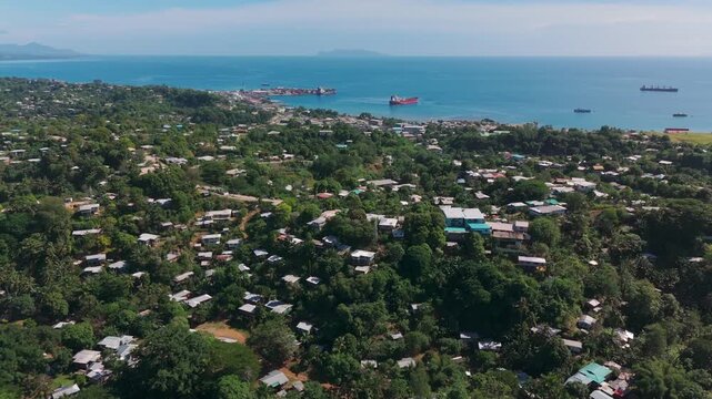 View of Honiara harbour in the distance from up in the hills.