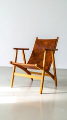 Modern wooden chair with leather seat (1)