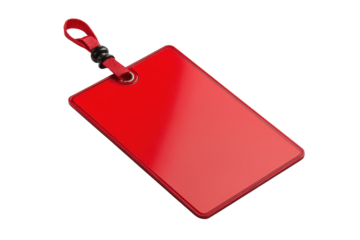 Red Identification Card with Lanyard on Transparent Background