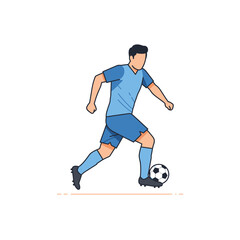 A stylized illustration of a soccer player dribbling the ball across a white background.