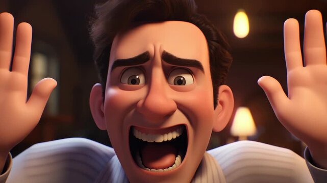 Scared Animated Man Close-Up