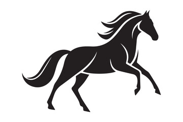 Obraz premium Horse Silhouette Vector Set – Galloping, Jumping, Trotting and Rearing Black Horse Side View Illustration.