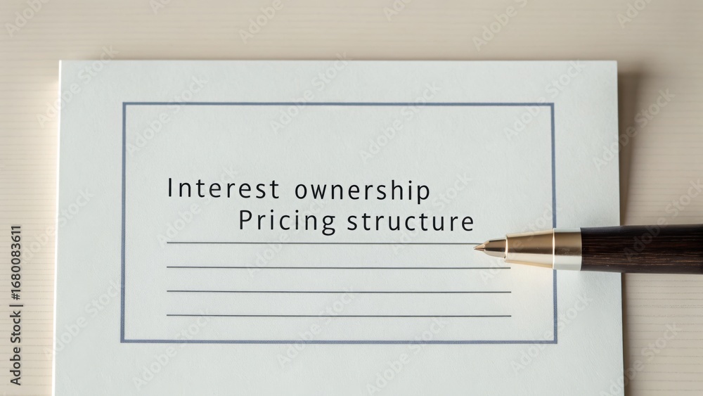 Poster agreement owner management interest concept. document with pricing structure and ownership details n