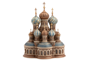 Ornate Russian-style Cathedral Model on Transparent Background