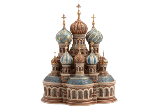 Ornate Russian-style Cathedral Model on Transparent Background