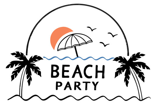 Beach Party Vibes Celebrate Summer with a Fun-Filled Beach Bash Featuring Tropical Palm Trees, a Setting Sun, and Refreshing Ocean Waves for an Unforgettable Celebration