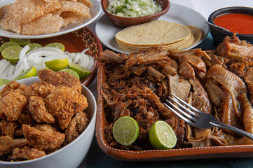 Traditional dish from central and southern Mexico called CARNITAS