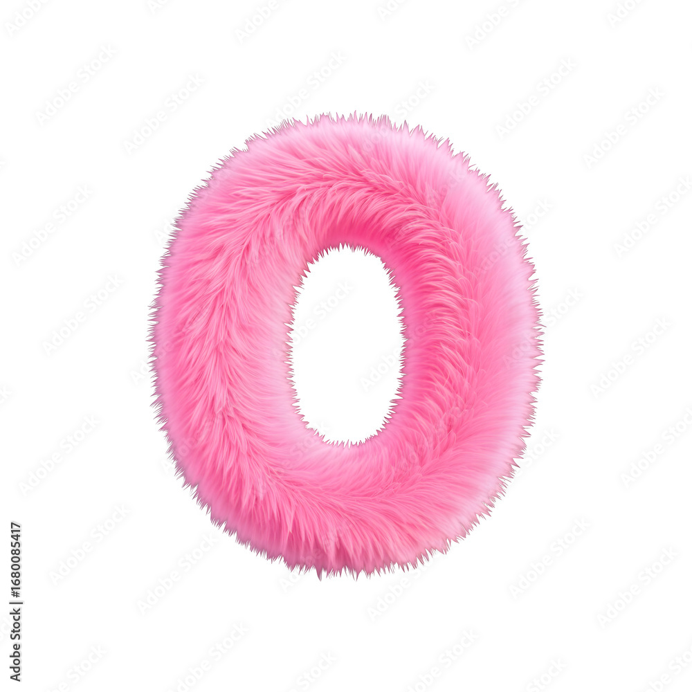 Poster digit zero fluffy pink fur 3d isolated on transparent background soft texture playful character