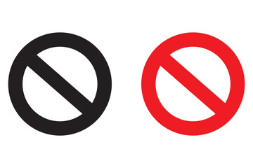 Sign forbidden. Icon symbol ban. Red circle sign stop entry ang slash line isolated on white background. Mark prohibited. Round cross logo restrict entrance. Signal cancel enter. Vector illustration.