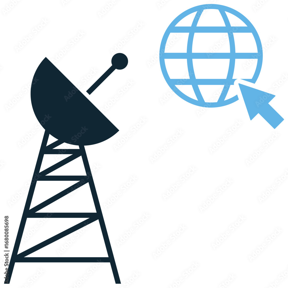 Poster satellite tower internet icon vector for global communication, wireless network, and data broadcasti