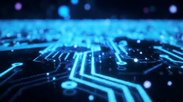 Abstract glowing blue circuitry pattern