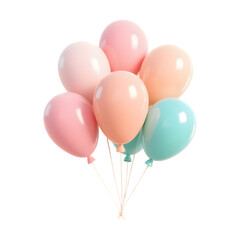Pastel Party Balloons Cluster Tied Together Isolated on Transparent Background