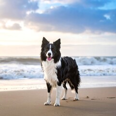 Dog on beach at sunset (1)