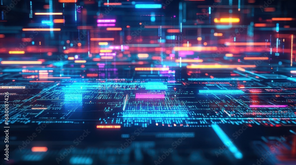 Aufkleber abstract digital technology background with glowing neon lines and futuristic data streams represent