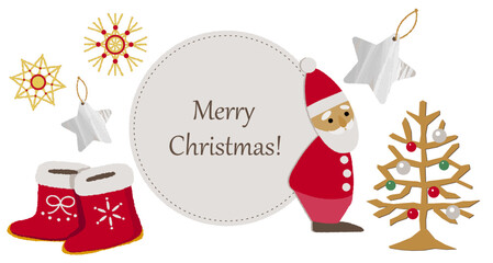 サンタクロース人形とナチュラル素材のツリーとオーナメント