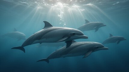 Fototapeta premium dolphins swimming underwater