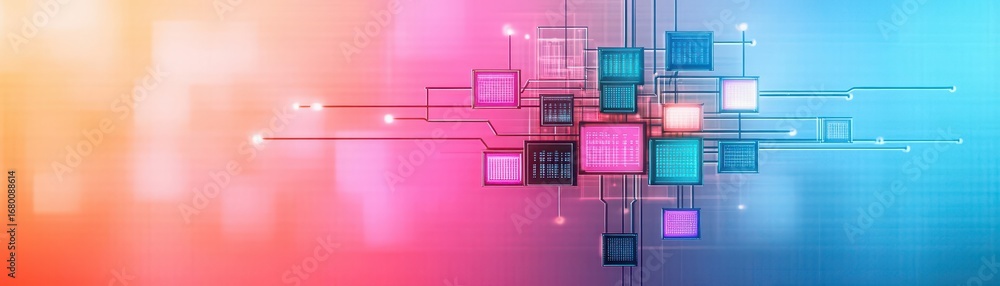 Aufkleber abstract digital technology concept with colorful glowing squares and flowing lines representing inn