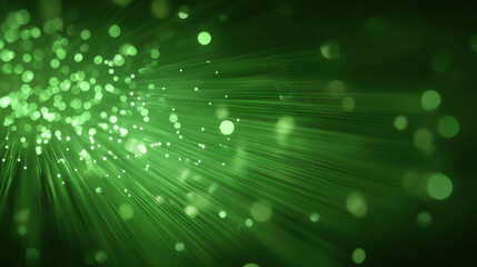 Eco-friendly tech wallpaper with radiant green beams and glowing bokeh highlights on dark background, symbolizing data and sustainability