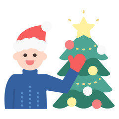 크리스마스 트리와 인사하는 소년 일러스트