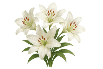 Obraz premium Four elegant white lilies blooming gracefully on a transparent background, perfect for various design projects