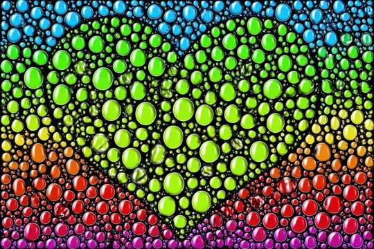 Rainbow colored bubbles forming a heart shape
