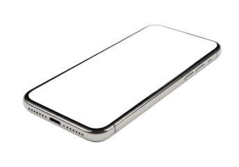 Modern smartphone with blank transparent screen isolated on transparent background, perfect for app design mockups