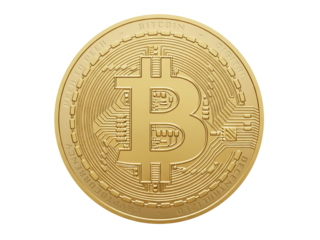 Golden bitcoin coin isolated on white background, symbolizing digital currency, blockchain technology, modern finance, decentralized money, cryptocurrency, innovation, futuristic wealth