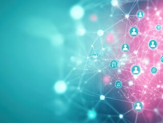 Fototapeta premium Modern digital network technology with interconnected social media icons and glowing lines representing data sha and online communication concepts