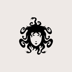 Medusa logo, logo of a woman with hair covered in snakes