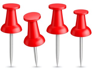 Red pushpins in various sizes