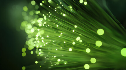 Eco-friendly tech wallpaper with radiant green beams and glowing bokeh highlights on dark background, symbolizing data and sustainability