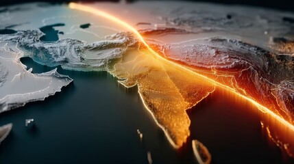 Plate Tectonics Dynamics: A digital art display of tectonic plates converging, depicting the dynamic forces that shape our planet, perfect for educational and scientific contexts.