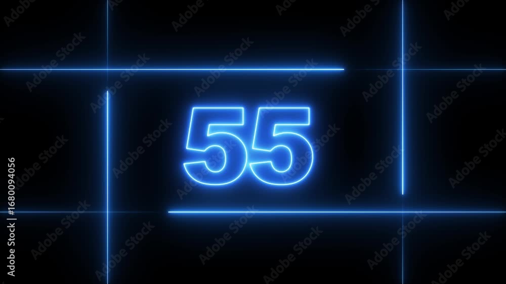 Poster neon one minute digital timer. 1 minute digital negative countdown. seconds on black background 60 s