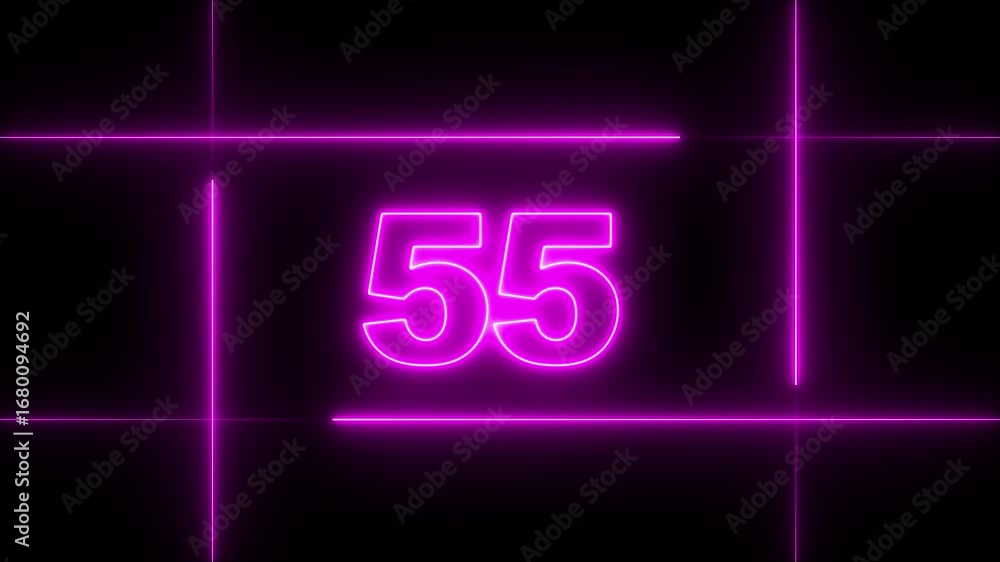 Poster neon one minute digital timer. 1 minute digital negative countdown. seconds on black background 60 s