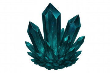 Luminous teal crystals forming a captivating cluster, ideal for fantasy or sci-fi projects, on transparent background
