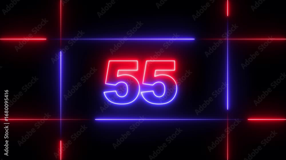 Poster neon one minute digital timer. 1 minute digital negative countdown. seconds on black background 60 s