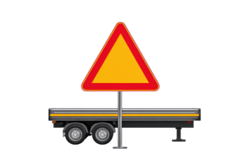 Triangle Warning Sign Mounted on Flatbed Trailer