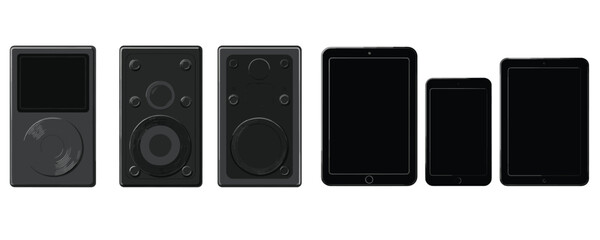 Fototapeta premium smartphone and speaker silhouette set modern technology vector illustration