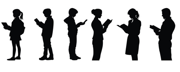 Obraz premium people silhouette set using smartphone and standing vector illustration