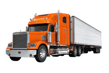 Orange Semi-Truck and Trailer on Transparent Background