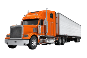 Orange Semi-Truck and Trailer on Transparent Background