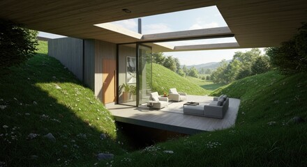 Fototapeta premium Modern Underground House with Scenic Nature View