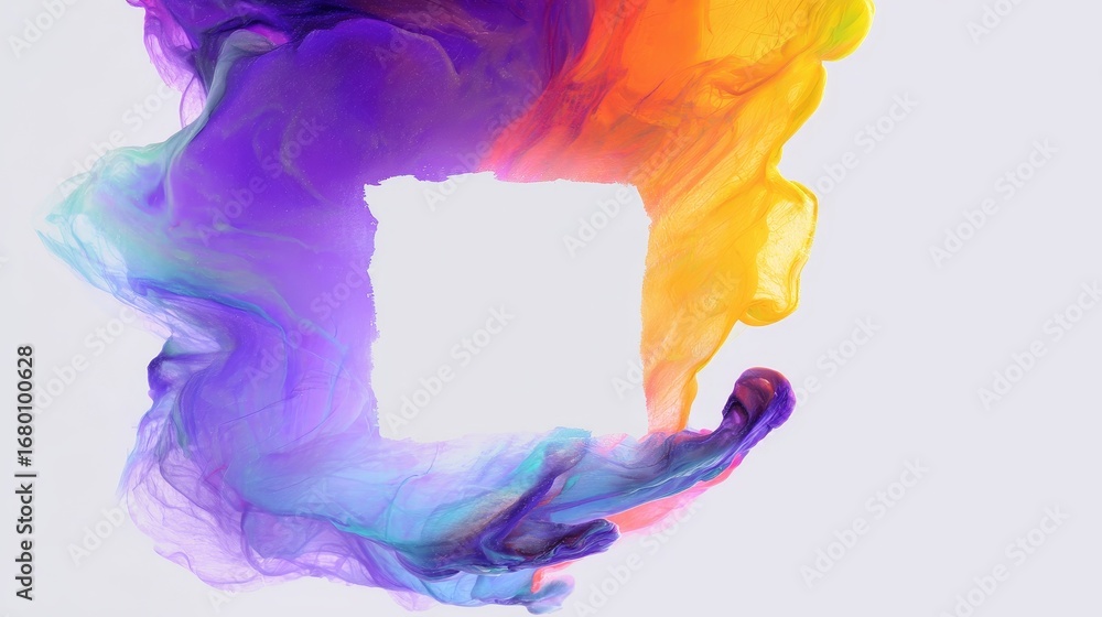Poster fluid abstract colored paint smudge with flowing shapes, vibrant pigments blending in dynamic patter