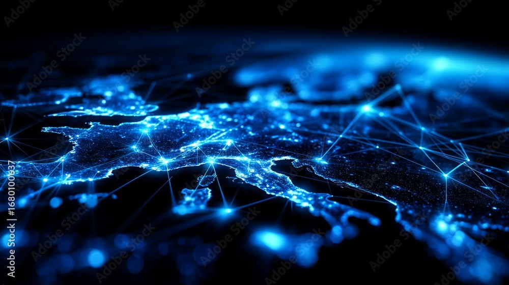 Aufkleber global network connection: a mesmerizing visualization of a global network, showcasing interconnecte