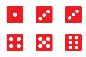 Dice graphic icon. White, Blue game dice cubes from one to six dots. Gambling objects to play in casino, poker. Six faces of cube. Traditional die with numbers of dots from 1 to 6. Vector.