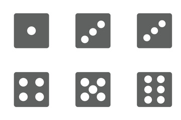 Dice graphic icon. White, Blue game dice cubes from one to six dots. Gambling objects to play in casino, poker. Six faces of cube. Traditional die with numbers of dots from 1 to 6. Vector.