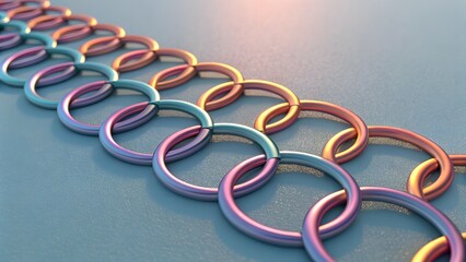 Fototapeta premium Gradient Ring Tessellation. Abstract 3D tessellated rings with shifting gradient reflections.