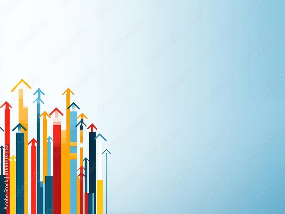 Aufkleber bright colorful upward trend chart with arrows representing growth progress analysis of data and sta